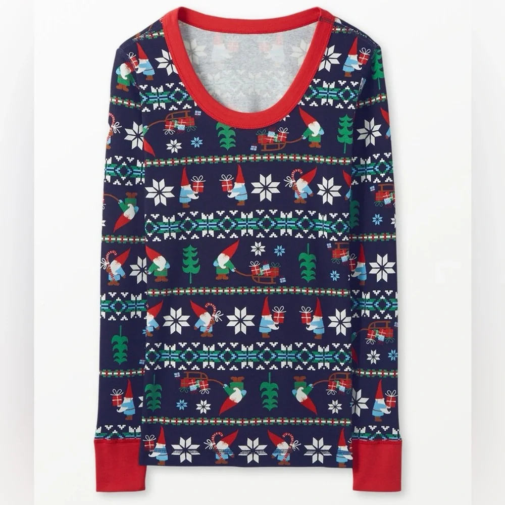 Hanna Andersson elf holiday Christmas pajama top shirt fair isle gnome women’s - Picture 1 of 4